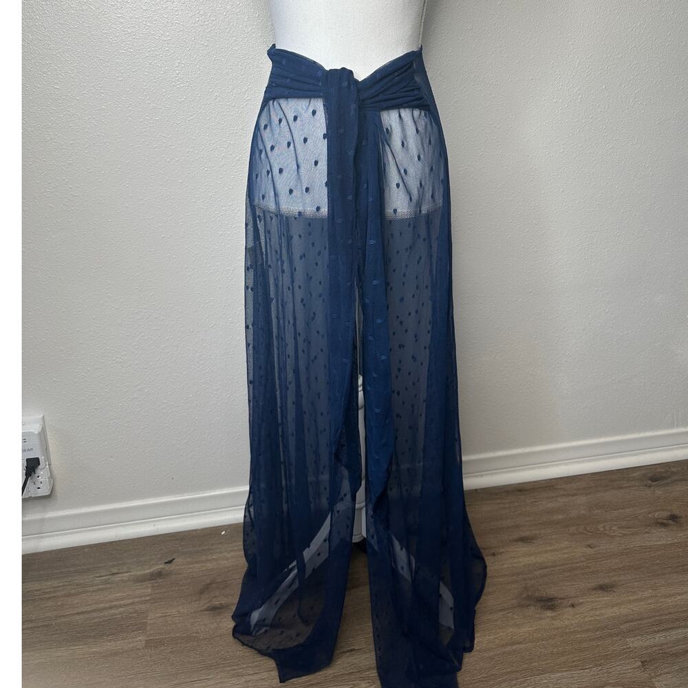 Ancora Navy Blue Polka Dot Sheer Scarf Wrap - Picture 9 of 15